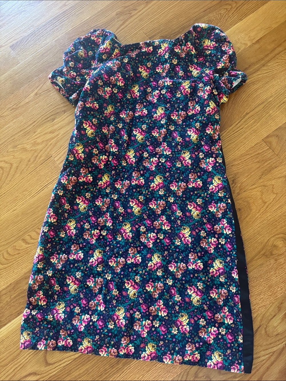 FARM Rio Navy Floral Puff-Sleeve Mini Dress with Pink & Yellow Blooms